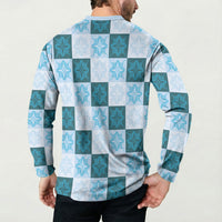 Cyan Manta Ray Hawaiian Quilt Motif Button Sweatshirt LT05 - Polynesian Pride