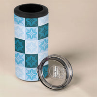 Cyan Manta Ray Hawaiian Quilt Motif 4 in 1 Can Cooler Tumbler LT05 - Polynesian Pride