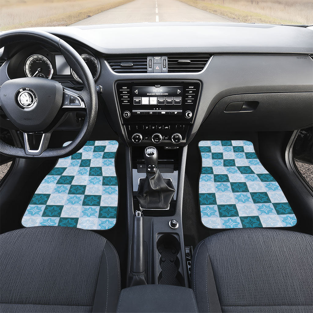 Cyan Manta Ray Hawaiian Quilt Motif Car Mats LT05 Set 2pcs - Front Blue - Polynesian Pride