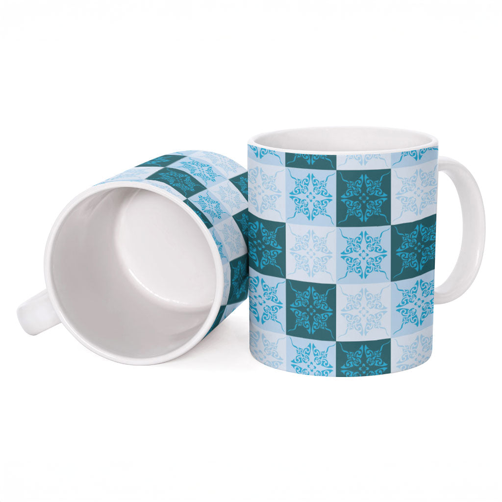 Cyan Manta Ray Hawaiian Quilt Motif Ceramic Mug LT05 - Polynesian Pride
