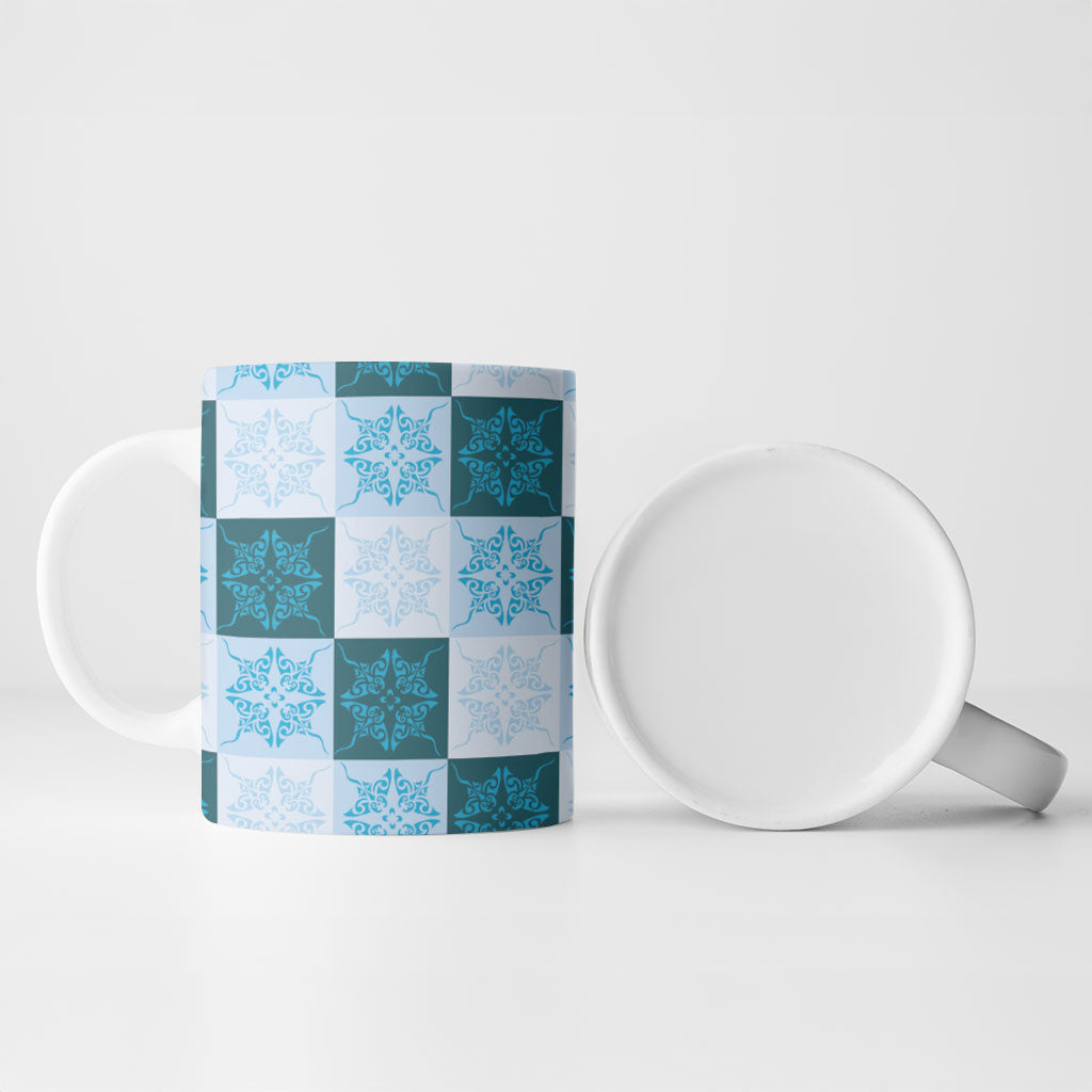 Cyan Manta Ray Hawaiian Quilt Motif Ceramic Mug LT05 - Polynesian Pride