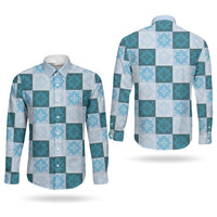 Cyan Manta Ray Hawaiian Quilt Motif Couples Matching Off Shoulder Short Dress and Long Sleeve Button Shirt LT05 - Polynesian Pride