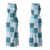 Cyan Manta Ray Hawaiian Quilt Motif Couples Matching Tank Maxi Dress and Long Sleeve Button Shirt LT05 - Polynesian Pride