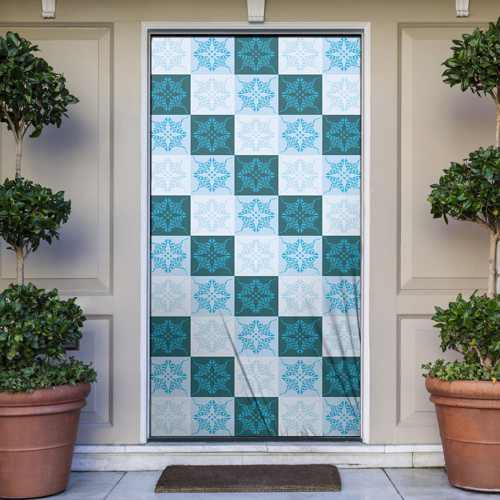 Cyan Manta Ray Hawaiian Quilt Motif Door Cover LT05 Blue - Polynesian Pride