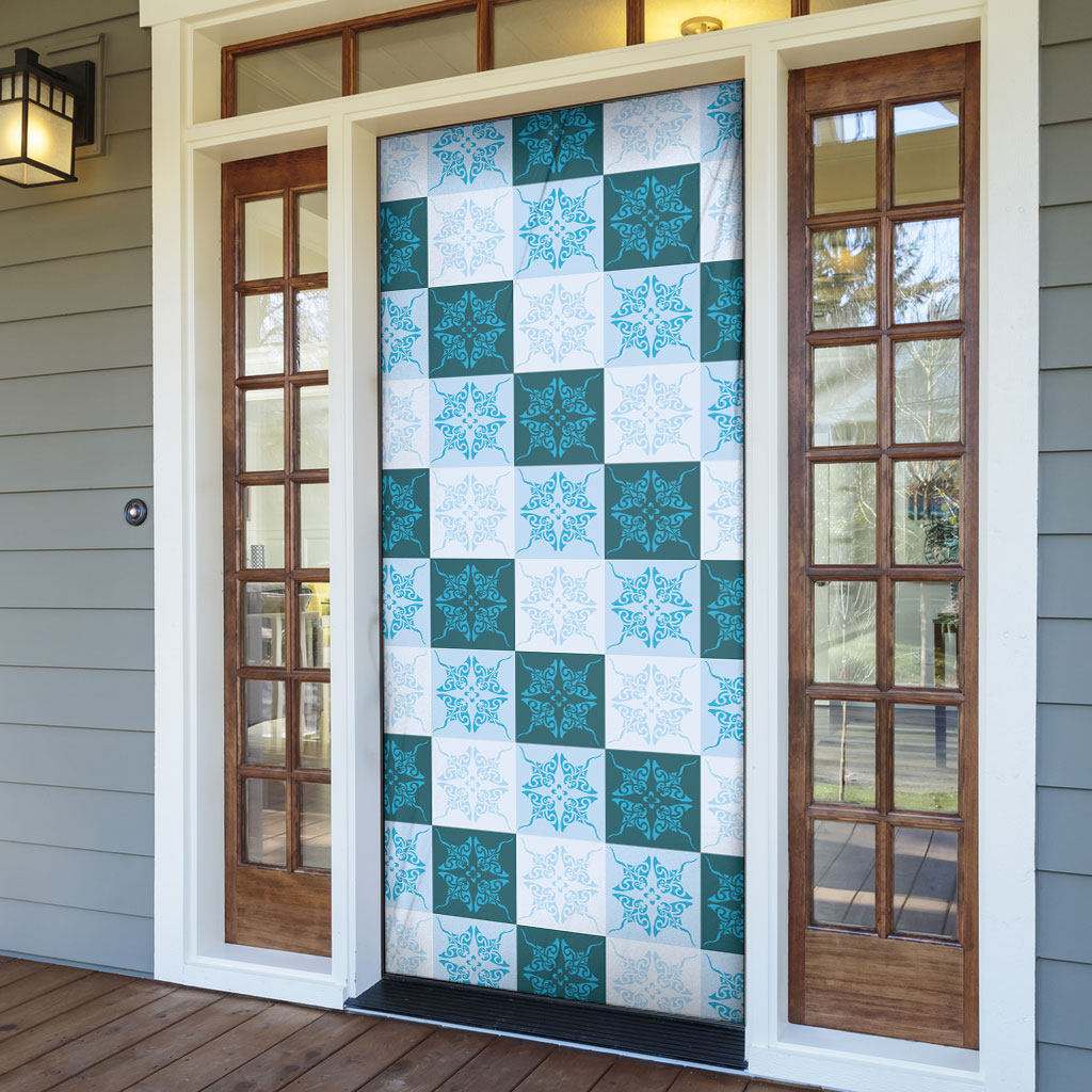 Cyan Manta Ray Hawaiian Quilt Motif Door Cover LT05 - Polynesian Pride