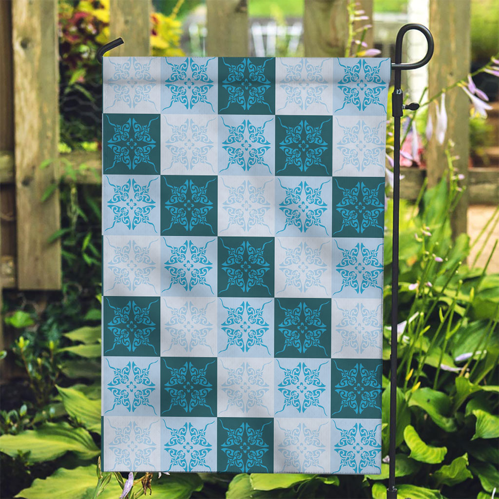 Cyan Manta Ray Hawaiian Quilt Motif Garden Flag LT05 Garden Flag Blue - Polynesian Pride