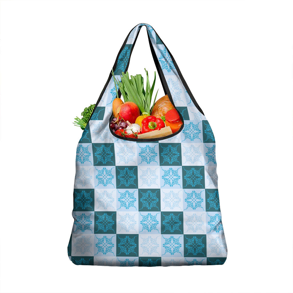 Cyan Manta Ray Hawaiian Quilt Motif Grocery Bag LT05 1-pack One Size Blue - Polynesian Pride