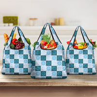Cyan Manta Ray Hawaiian Quilt Motif Grocery Bag LT05 3-pack One Size Blue - Polynesian Pride