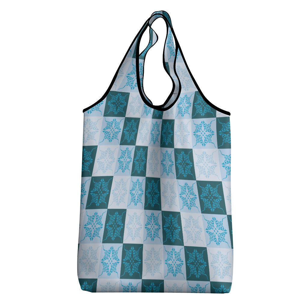 Cyan Manta Ray Hawaiian Quilt Motif Grocery Bag LT05 - Polynesian Pride