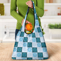 Cyan Manta Ray Hawaiian Quilt Motif Grocery Bag LT05 - Polynesian Pride