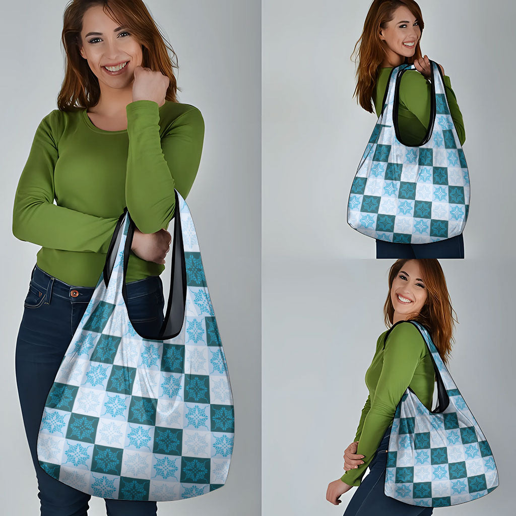 Cyan Manta Ray Hawaiian Quilt Motif Grocery Bag LT05 - Polynesian Pride