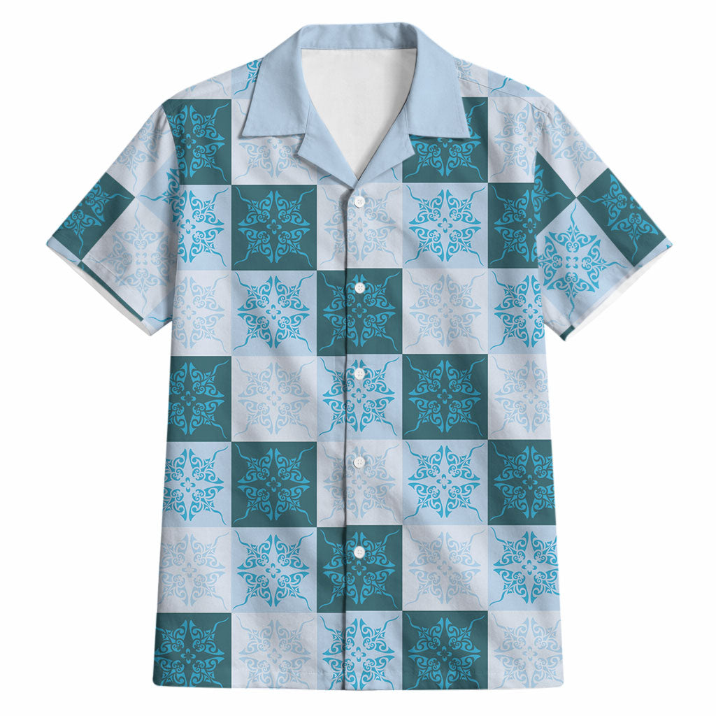 Cyan Manta Ray Hawaiian Quilt Motif Hawaiian Shirt LT05 Blue - Polynesian Pride