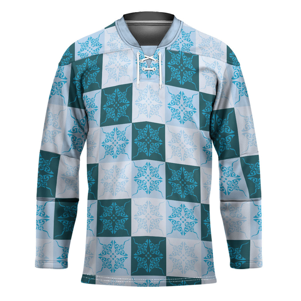 Cyan Manta Ray Hawaiian Quilt Motif Hockey Jersey LT05 Unisex Blue - Polynesian Pride