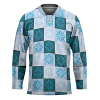 Cyan Manta Ray Hawaiian Quilt Motif Hockey Jersey LT05 Unisex Blue - Polynesian Pride
