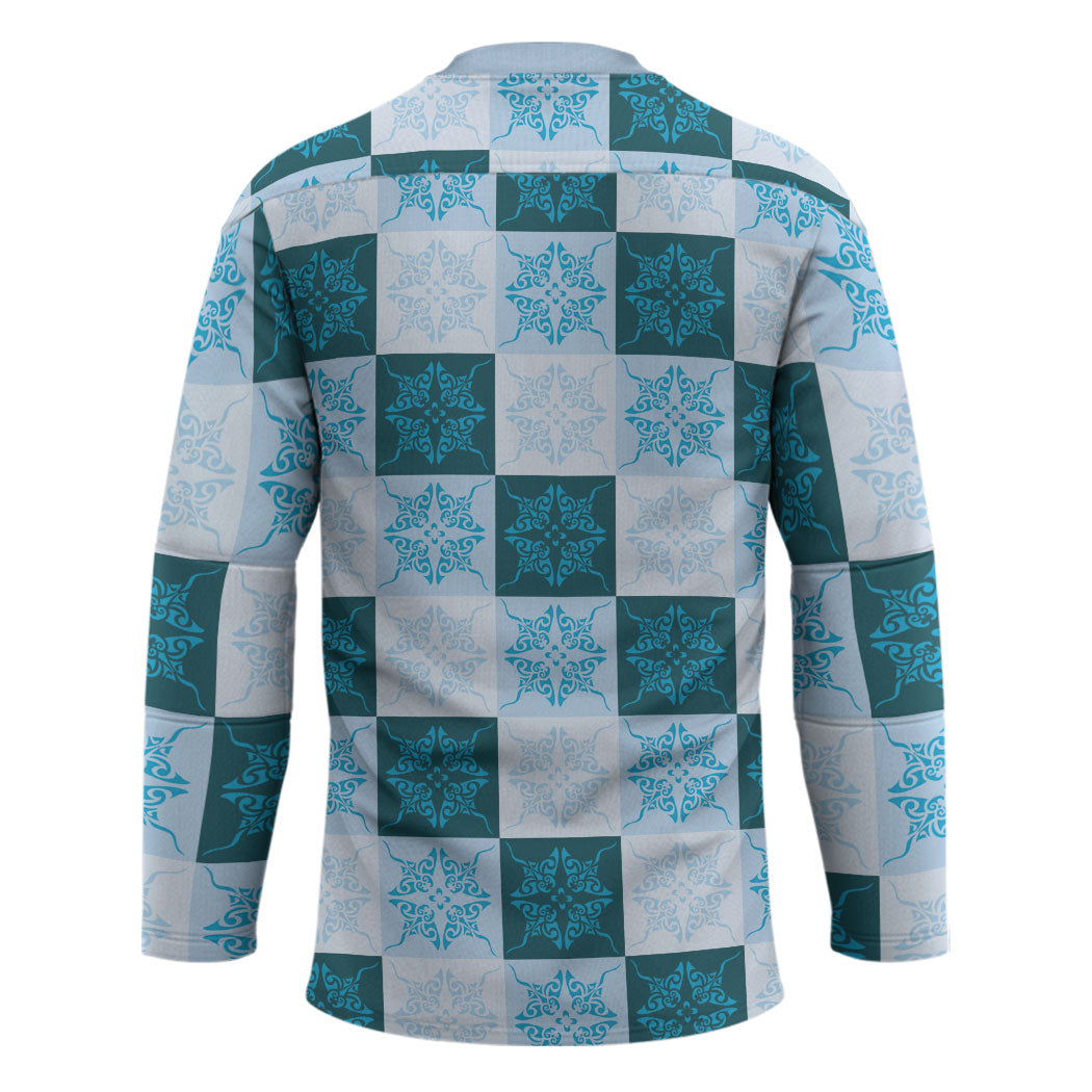 Cyan Manta Ray Hawaiian Quilt Motif Hockey Jersey LT05 - Polynesian Pride
