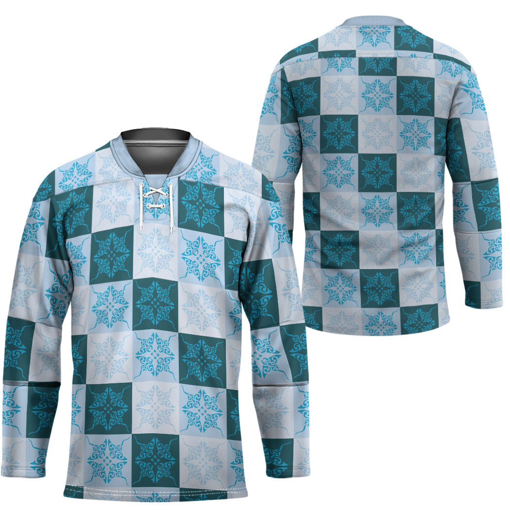 Cyan Manta Ray Hawaiian Quilt Motif Hockey Jersey LT05 - Polynesian Pride