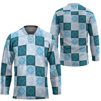 Cyan Manta Ray Hawaiian Quilt Motif Hockey Jersey LT05 - Polynesian Pride