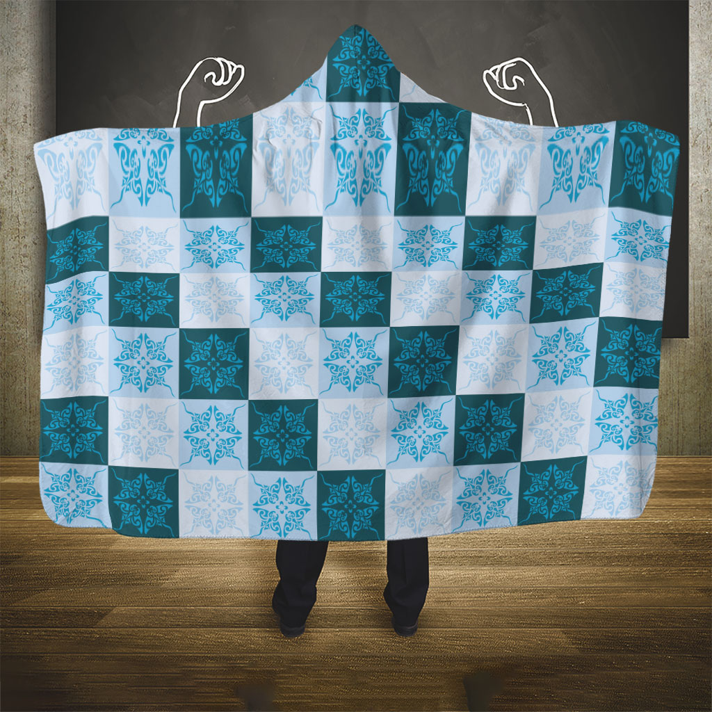 Cyan Manta Ray Hawaiian Quilt Motif Hooded Blanket LT05 - Polynesian Pride