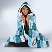 Cyan Manta Ray Hawaiian Quilt Motif Hooded Blanket LT05 - Polynesian Pride