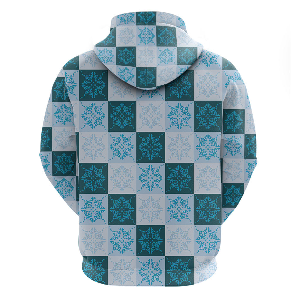 Cyan Manta Ray Hawaiian Quilt Motif Hoodie LT05 - Polynesian Pride