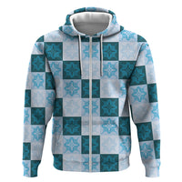 Cyan Manta Ray Hawaiian Quilt Motif Hoodie LT05 Zip Hoodie Blue - Polynesian Pride