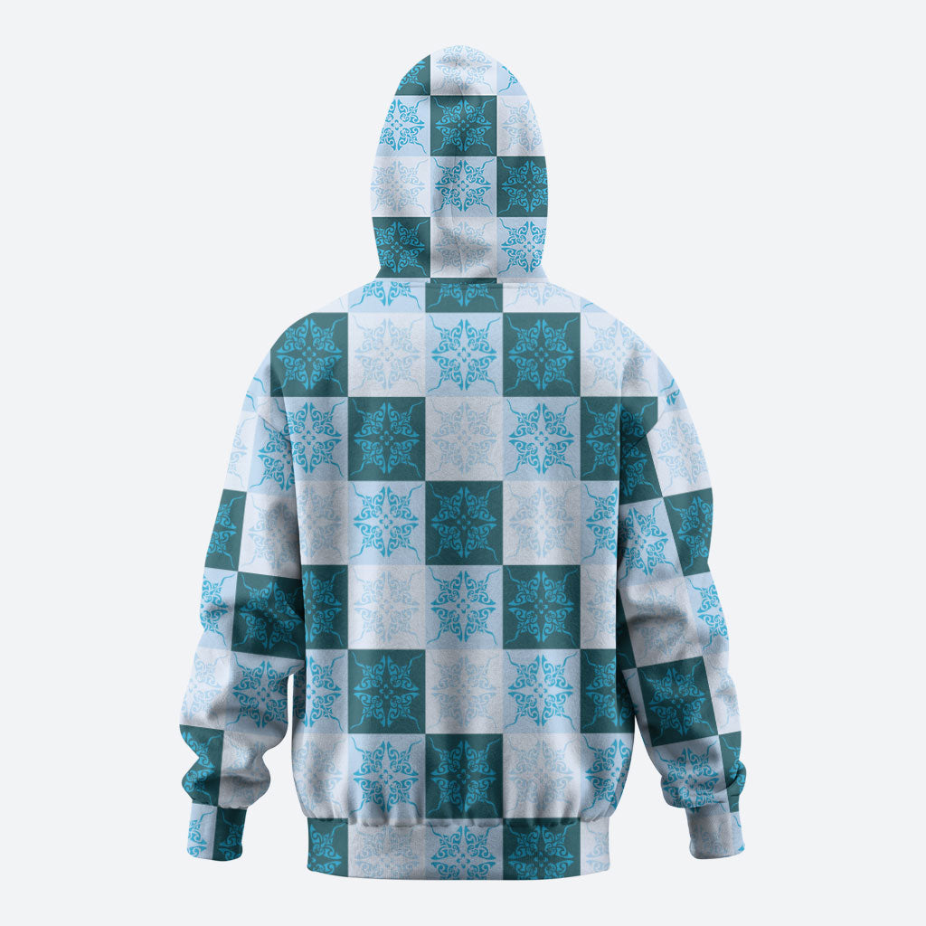 Cyan Manta Ray Hawaiian Quilt Motif Hoodie LT05 - Polynesian Pride