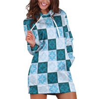 Cyan Manta Ray Hawaiian Quilt Motif Hoodie Dress LT05 Blue - Polynesian Pride