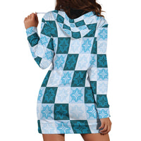 Cyan Manta Ray Hawaiian Quilt Motif Hoodie Dress LT05 - Polynesian Pride
