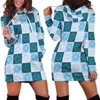 Cyan Manta Ray Hawaiian Quilt Motif Hoodie Dress LT05 - Polynesian Pride
