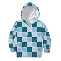 Cyan Manta Ray Hawaiian Quilt Motif Kid Hoodie LT05 Hoodie Blue - Polynesian Pride