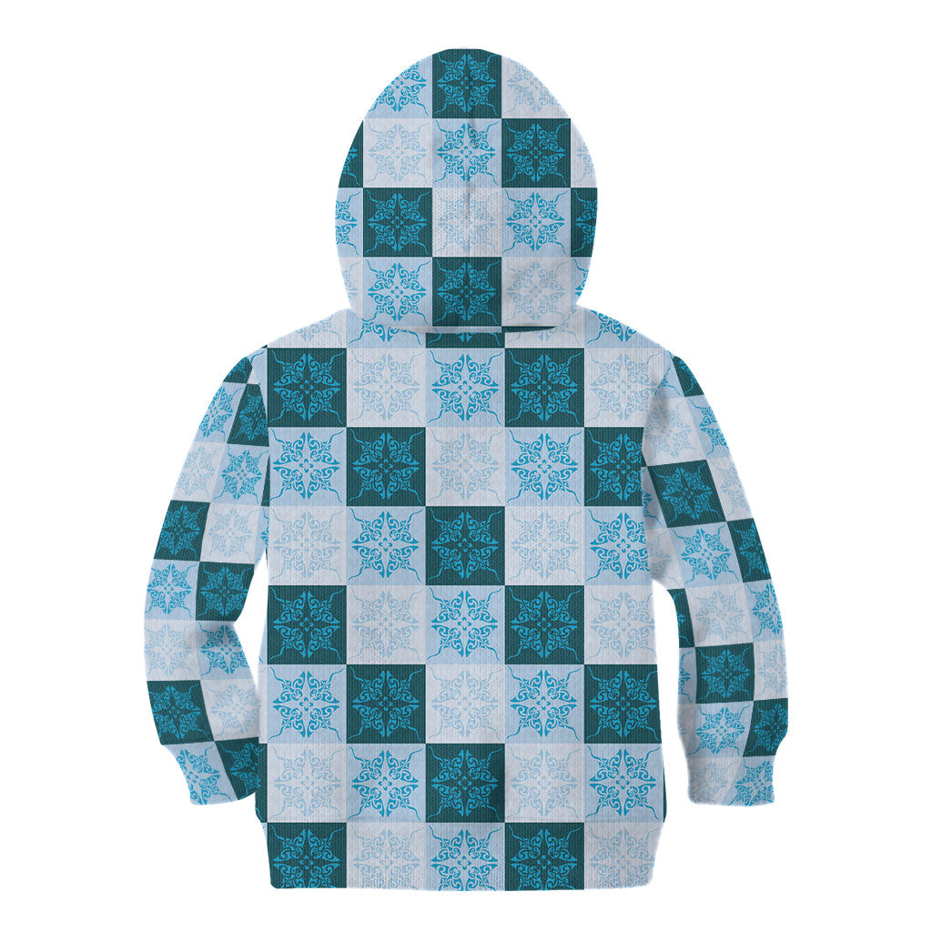 Cyan Manta Ray Hawaiian Quilt Motif Kid Hoodie LT05 - Polynesian Pride