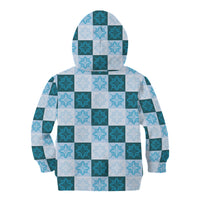 Cyan Manta Ray Hawaiian Quilt Motif Kid Hoodie LT05 - Polynesian Pride