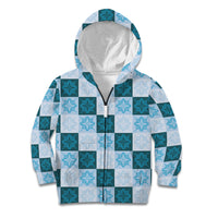 Cyan Manta Ray Hawaiian Quilt Motif Kid Hoodie LT05 Zip Hoodie Blue - Polynesian Pride