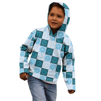 Cyan Manta Ray Hawaiian Quilt Motif Kid Hoodie LT05 - Polynesian Pride