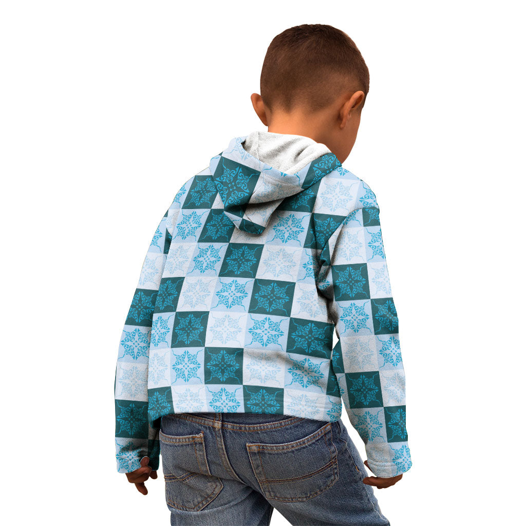 Cyan Manta Ray Hawaiian Quilt Motif Kid Hoodie LT05 - Polynesian Pride