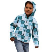 Cyan Manta Ray Hawaiian Quilt Motif Kid Hoodie LT05 - Polynesian Pride