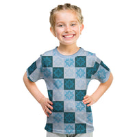 Cyan Manta Ray Hawaiian Quilt Motif Kid T Shirt LT05 Blue - Polynesian Pride