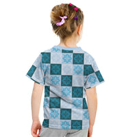 Cyan Manta Ray Hawaiian Quilt Motif Kid T Shirt LT05 - Polynesian Pride