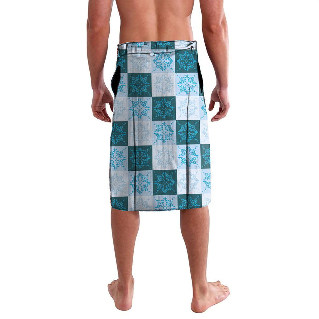Cyan Manta Ray Hawaiian Quilt Motif Lavalava LT05 - Polynesian Pride