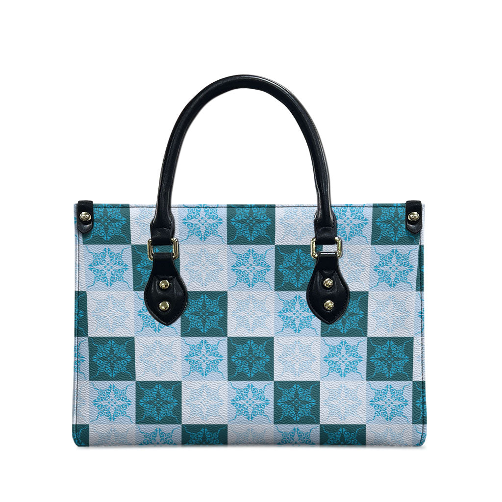 Cyan Manta Ray Hawaiian Quilt Motif Leather Bag LT05 - Polynesian Pride