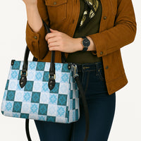 Cyan Manta Ray Hawaiian Quilt Motif Leather Bag LT05 - Polynesian Pride