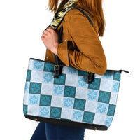 Cyan Manta Ray Hawaiian Quilt Motif Leather Tote Bag LT05 Blue - Polynesian Pride