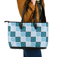 Cyan Manta Ray Hawaiian Quilt Motif Leather Tote Bag LT05 - Polynesian Pride