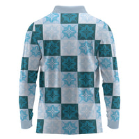 Cyan Manta Ray Hawaiian Quilt Motif Long Sleeve Polo Shirt LT05 - Polynesian Pride