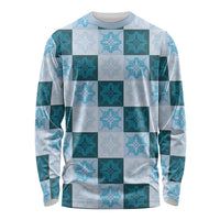 Cyan Manta Ray Hawaiian Quilt Motif Long Sleeve Shirt LT05 Unisex Blue - Polynesian Pride