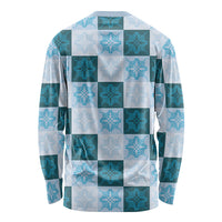 Cyan Manta Ray Hawaiian Quilt Motif Long Sleeve Shirt LT05 - Polynesian Pride