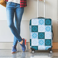 Cyan Manta Ray Hawaiian Quilt Motif Luggage Cover LT05 - Polynesian Pride