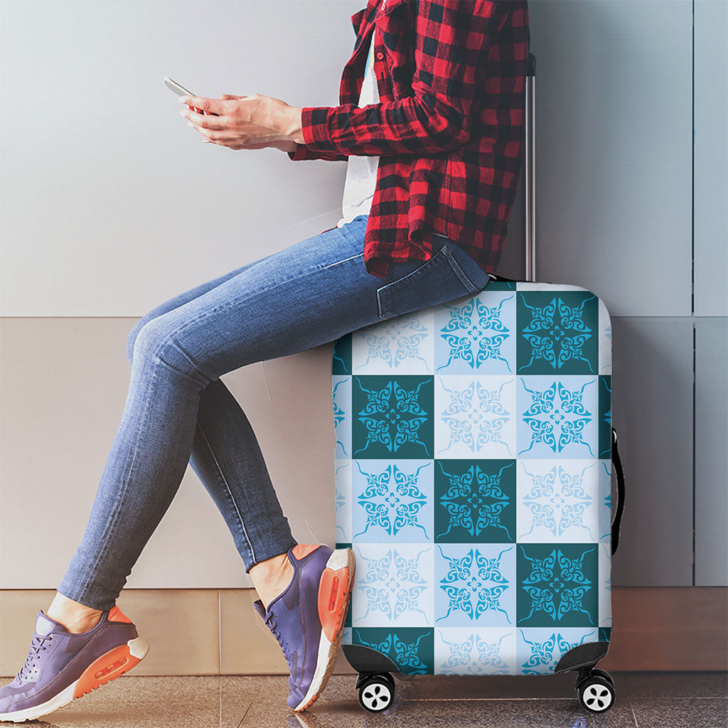 Cyan Manta Ray Hawaiian Quilt Motif Luggage Cover LT05 - Polynesian Pride