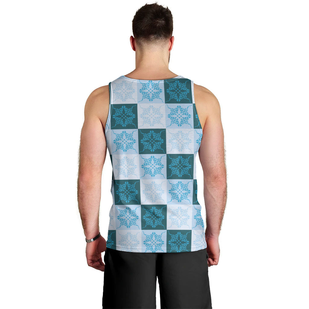 Cyan Manta Ray Hawaiian Quilt Motif Men Tank Top LT05 - Polynesian Pride
