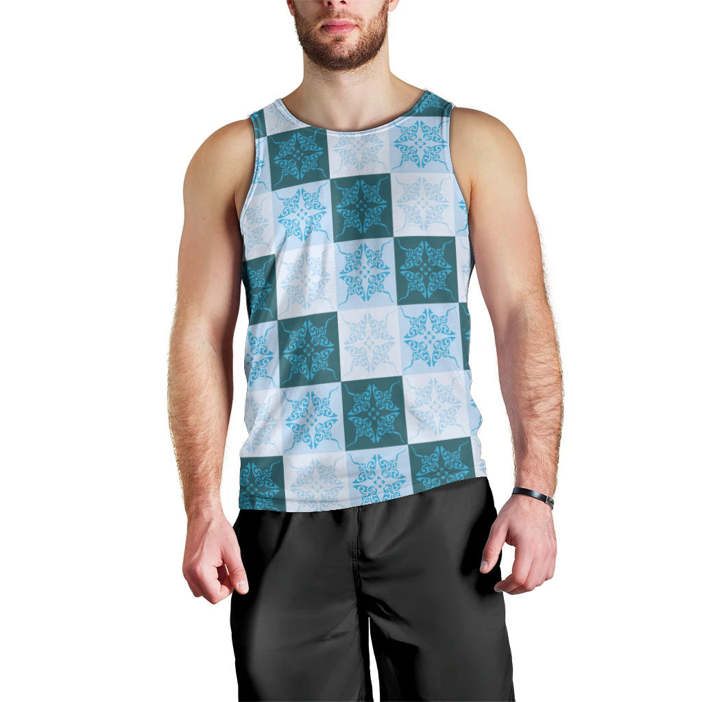 Cyan Manta Ray Hawaiian Quilt Motif Men Tank Top LT05 - Polynesian Pride